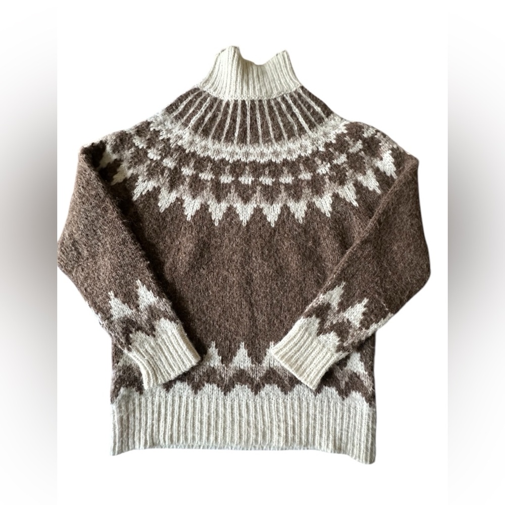 NWOT Frame Denim Brown and Cream Turtleneck Sweater - Picture 4 of 6